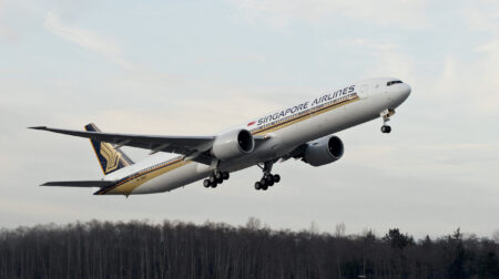 Turbulence a concern for cross-border shippers Boeing 777 with Singapore Airlines livery.
