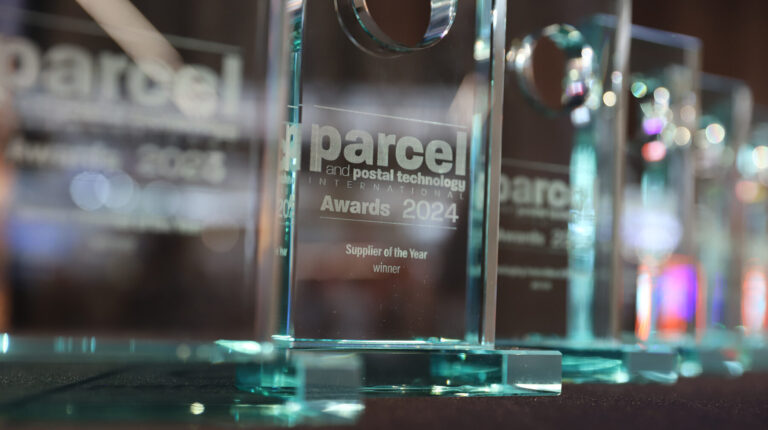 Finalists announced for Parcel and Postal Technology International Awards 2024 Parcel and Postal Technology International Awards 2024 trophies in a line