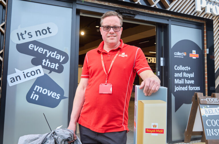 Royal Mail Collect+ locations go live across UK Postie Martin Gilbey outside Fresh & Proper in Fordham, Cambridgeshire, one of the first stores to offer Collect+ to Royal Mail customers