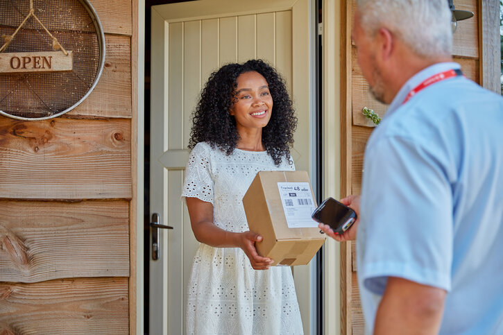 Woman having her parcel collected at her door