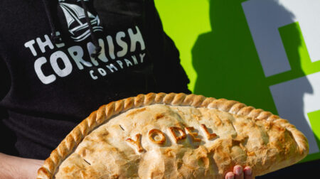 Cornish pasty with Yodel written in pastry