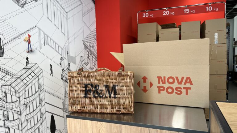 Fortnum & Mason hamper on counter in Nova Post's London branch