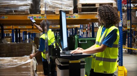 Woman using Southgate's mobile powered workstation