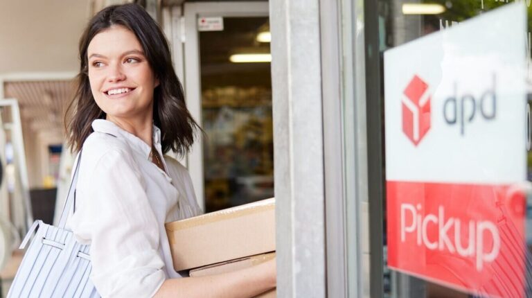 DPD adds 700 pickup locations in Switzerland, launches ESG strategy in Lithuania Woman at DPD pickup location with parcel.