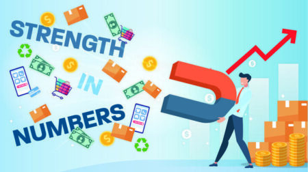 Man attracting money with oversized magnet - illustration