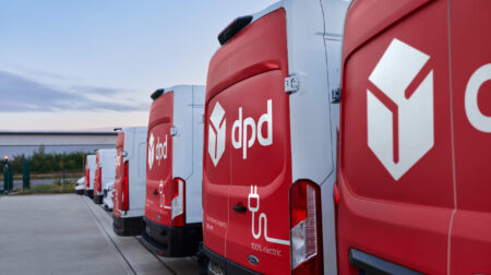 Row of red and white DPD vans.