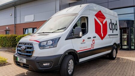 DPD electric van outside depot