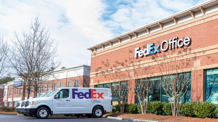 Buford, Georgia - Jan 17th 2021: View of the offices of the shipping agency, Fedex in Buford, Georgia