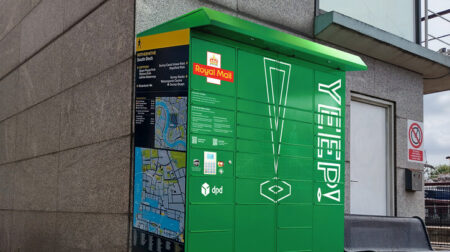 Green Yeep! locker with Royal Mail logo at the top