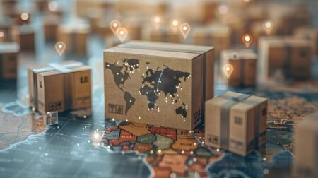 OPINION: A tipping point for the global postal order? Conceptual showcasing the global reach and interconnectivity of cross border e commerce featuring shipping icons logistical elements