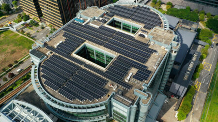 Rooftop solar panel installation at SingPost Centre