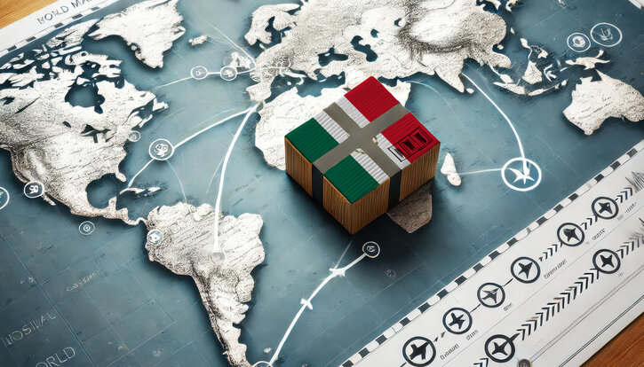 Asendia USA launches e-commerce shipping solution in Mexico A Mexico flagged package sits on a world map illustrating international air routes, symbolizing global shipping and trade logistics.