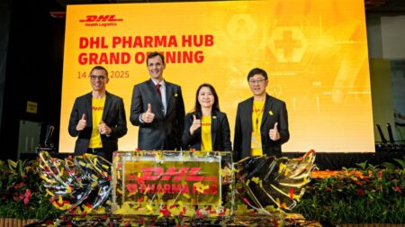 (L-R): Javier Bilbao, CEO, DHL Supply Chain APAC; Tobias Meyer, CEO, DHL Group; Eunis Hew, managing director, DHL Supply Chain Singapore; and Edwin Wong, CEO, DHL Supply Chain Southeast Asia, at the opening of the Pharma Hub in Singapore.