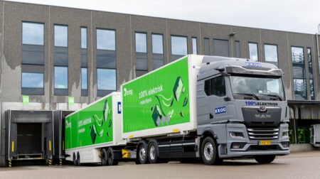 Bring deploys first heavy-duty MAN electric truck A MAN eGTX truck parked outside a warehouse.