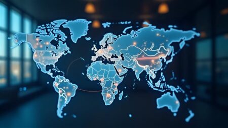 Zonos approved by US Customs and Border Protection to collect and remit duty on USA-bound shipments adobe stock pic of the world connected by yellow and orange lines representing lines of logistics and shipping