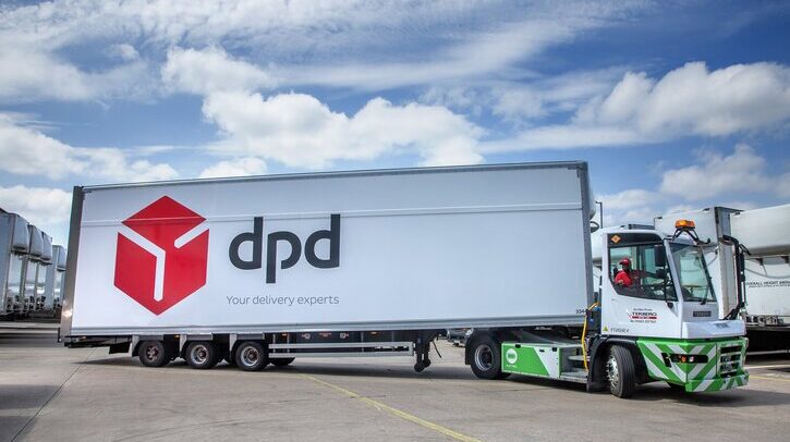 The Terberg electric tug pulls a DPD trailer at a sorting hub