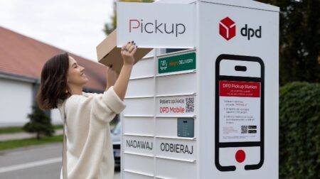 A customer collects a parcel at a DPD Pickup locker