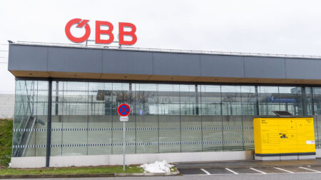 Austrian Post parcel locker installed outside OBB railway station