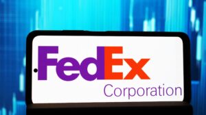 FedEx Corporation logo seen displayed on a smartphone.