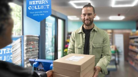 Evri and Parcel2Go extend partnership with new drop-off service An Evri customer drops off a parcel at a parcel shop.