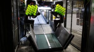 The autonomous trailer unloader co-developed by FedEx and Berkshire Grey on trial in a warehouse.