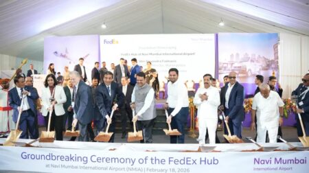 FedEx breaks ground on automated air cargo hub at Navi Mumbai International Airport FedEx and Indian government representatives attend a groundbreaking ceremony for the new FedEx automated air cargo hub at Navi Mumbai International Airport.
