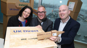 (From left to right) Pictured launching UK Direct at the EXO Building is Claire Percy, Head of External Affairs, Dublin Port; David McRedmond, CEO at An Post; and Paul Lynam, Director General, British Irish Chamber of Commerce. Pic Maxwells Dublin