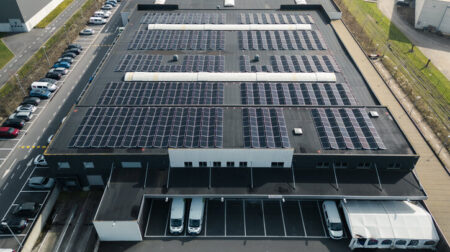 Birds Eye view Bpost's new solar panels in Ostend.