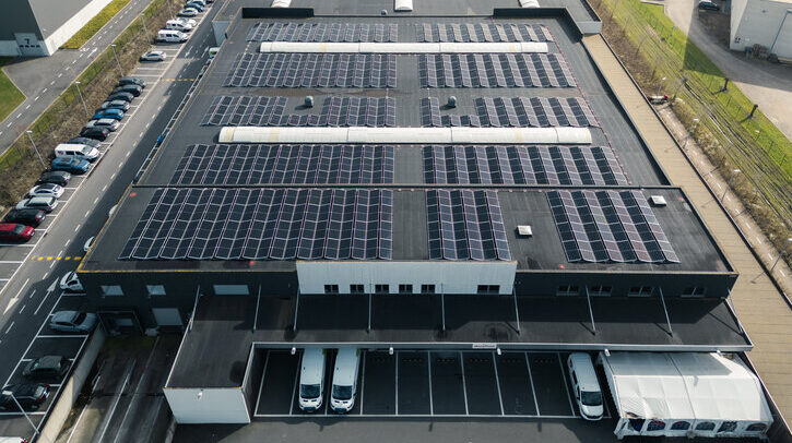 Birds Eye view Bpost's new solar panels in Ostend.