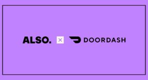 DoorDash and Also logos on a pink background.