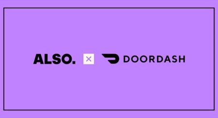 DoorDash and Also logos on a pink background.