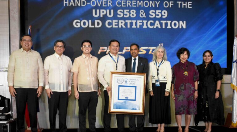 PHLPost earns UPU’s highest postal security certification Representatives of PHLPost and UPU pose in front of the security certification.