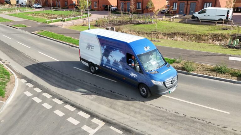 AIT Home Delivery adds two Mercedes-Benz eSprinter electric vans A blue and white AIT Home Delivery Mercedes-Benz electric eSprinter van drives along a urban road.