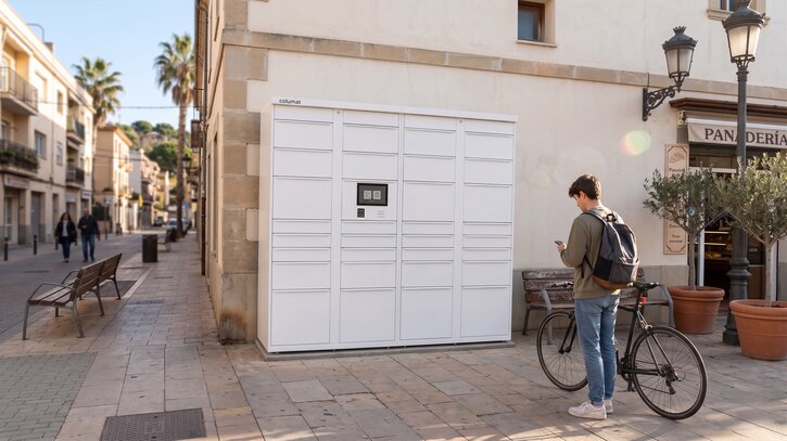 OPINION: Building flexibility into Europe’s next locker networks Man on bike stopped outside a parcel locker